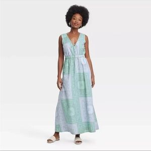 Universal Thread Mint and Light Blue Printed Maxi Dress
